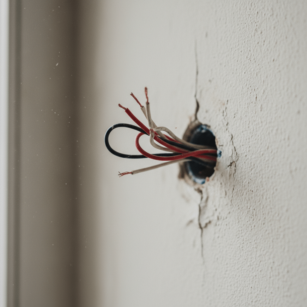 Offene Kabel in der Wand für Steckdose